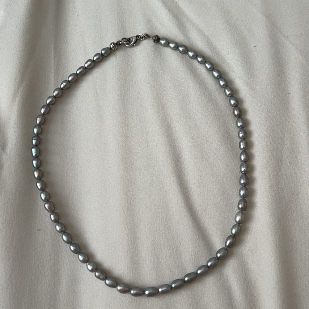 Elliptic Shaped Freshwater Pearl Necklace With Sterling Silver .925 Clasp.